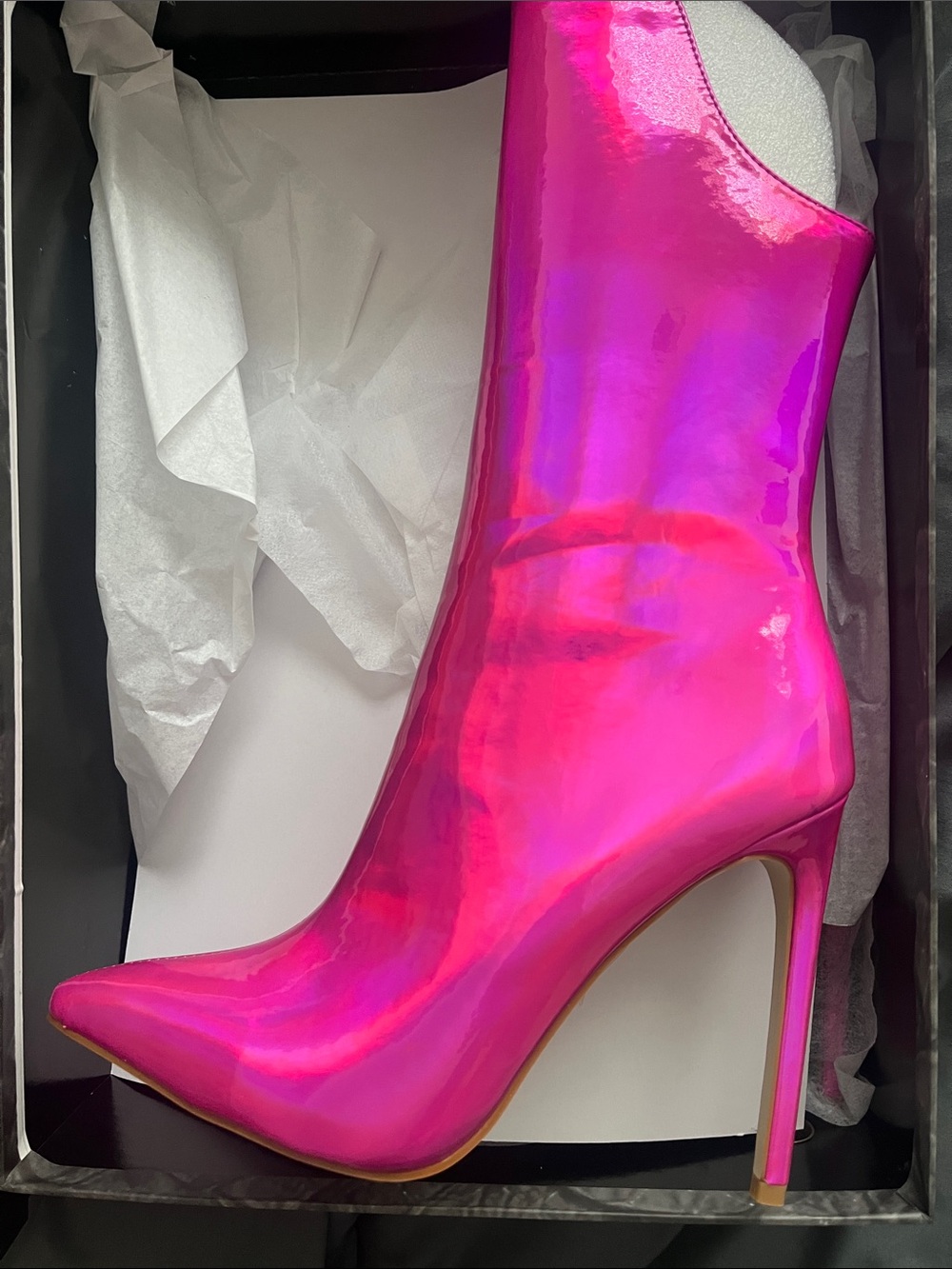 Iridescent Hot Pink Stiletto Ankle Boot - Women